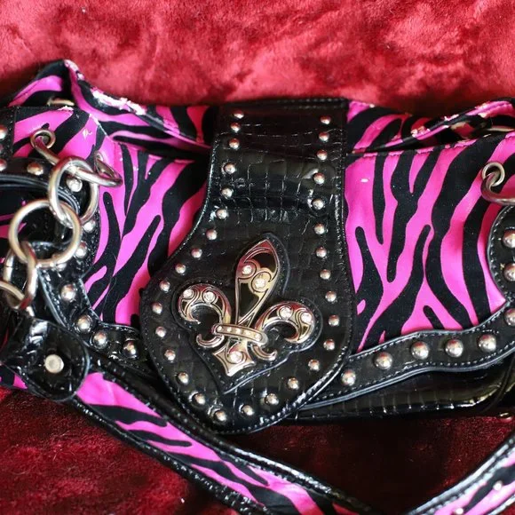 Bags | Pink And Black Zebra Hangbag | Poshmark